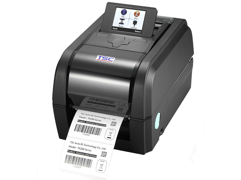 TSC TX range of thermal transfer printer printing black and white label